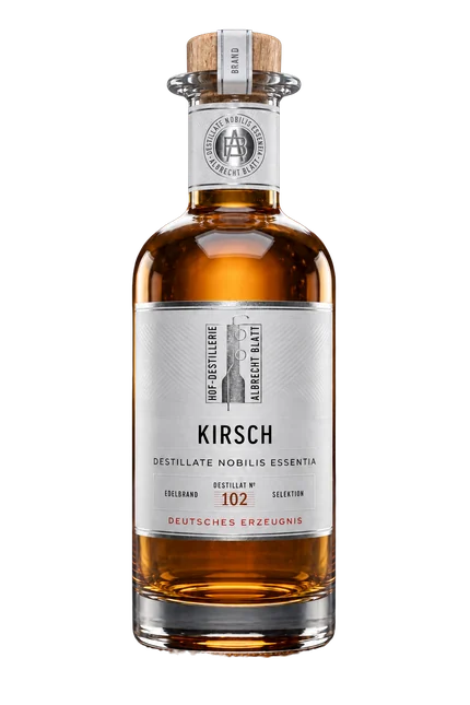 Obstbrand Kirsch aus dem Bourbon-Whisky-Fass: Musterflasche